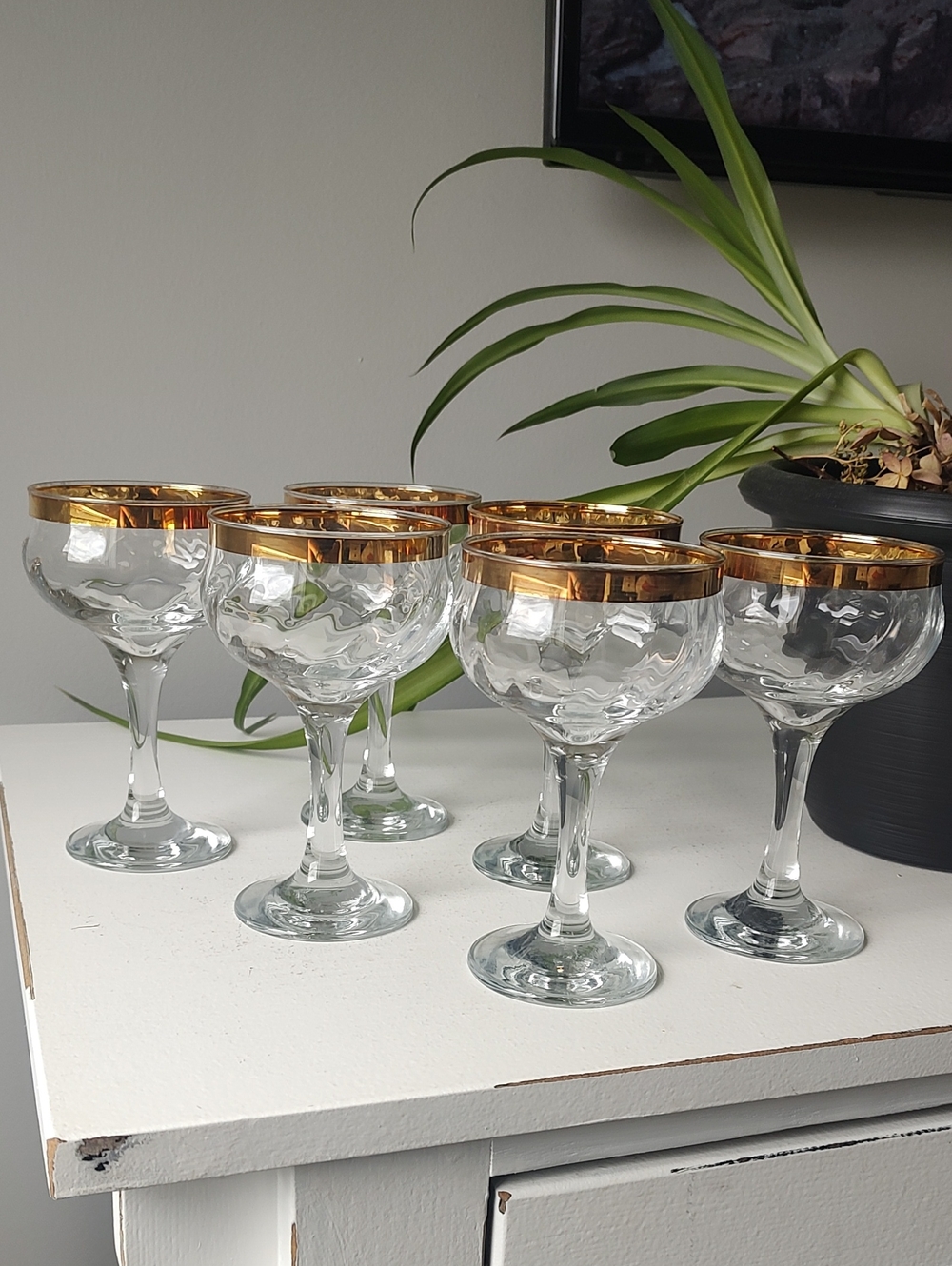 Bundle Of 6 Gold Rimmed Clear Glass Champagne Coupes